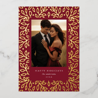Floral Foil Happy Holidays Photo Card