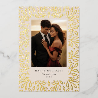 Floral Foil Happy Holidays Photo Card