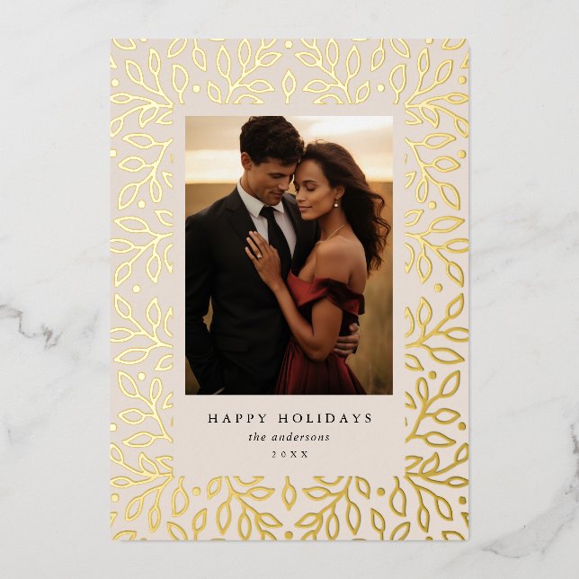 Floral Foil Happy Holidays Photo Card (Front)