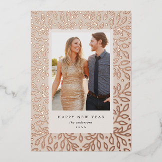 Floral Foil Happy New Year Holiday Photo Card