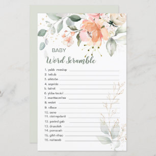 Floral Foliage Baby Word Scramble Game Paper Sheet