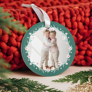 Floral Foliage Crest Elegant Green Photos Keepsake Ornament