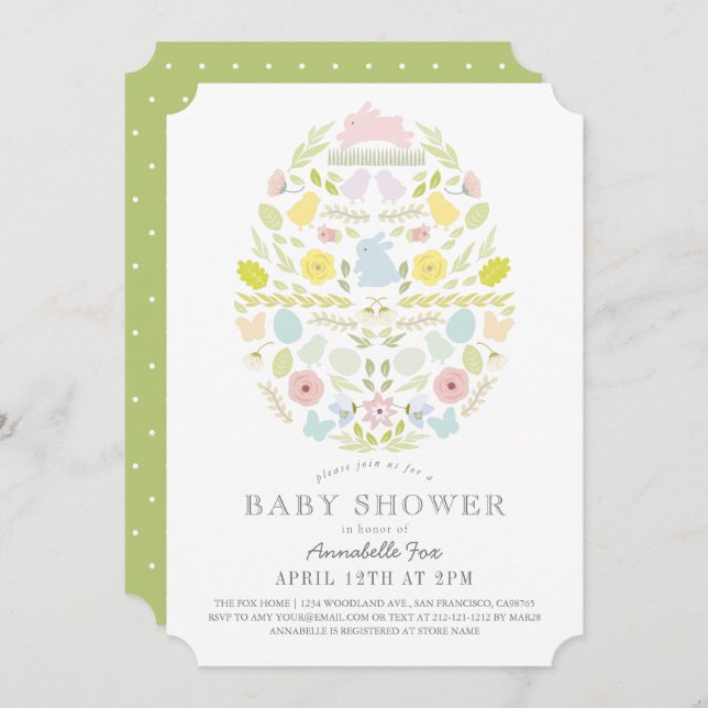 Floral Foliage Easter Egg Bunny Baby Shower Invitation (Front/Back)