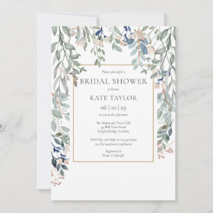 Floral Foliage Elegant Gold Bridal Shower Invitation
