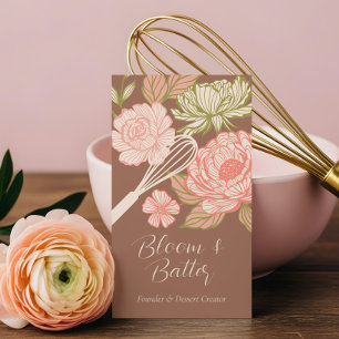 Floral & Foliage Elegant Line Art Bakery Whisk Business Card