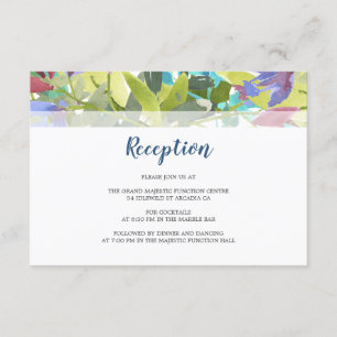 Floral Foliage Leaves Turquoise Wedding Reception Enclosure Card