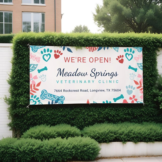 Floral & Foliage Pet Paw Print Pattern Reopening Banner (Floral & Foliage Pet Paw Print Pattern Reopening Banner)