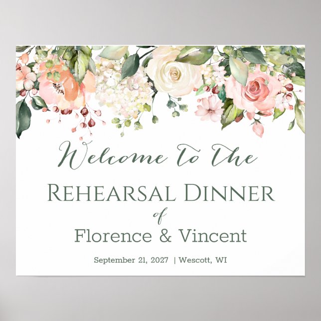 Floral, foliage Rehearsal Dinner Welcome Sign (Front)