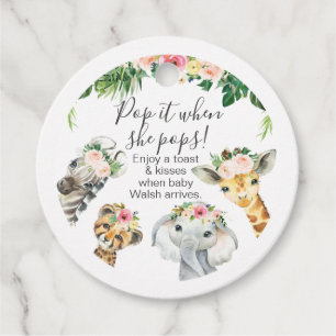 Floral Foliage Safari Baby Shower  Pop It  Favour Tags