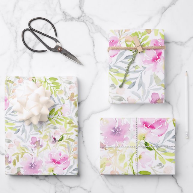 Floral Foliage Watercolor Wrapping Paper Sheet (Front)