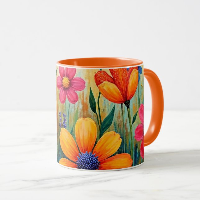 Floral Folk Art Illustration Mug (Front Right)