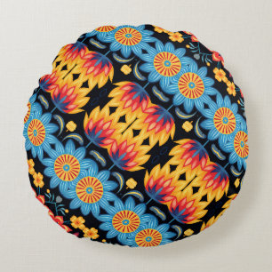 Floral Folk Art Modern Round Cushion