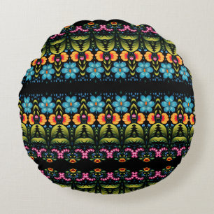 Floral Folk Art Modern Round Cushion