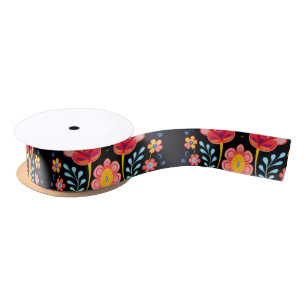 Floral Folk Art Modern Satin Ribbon