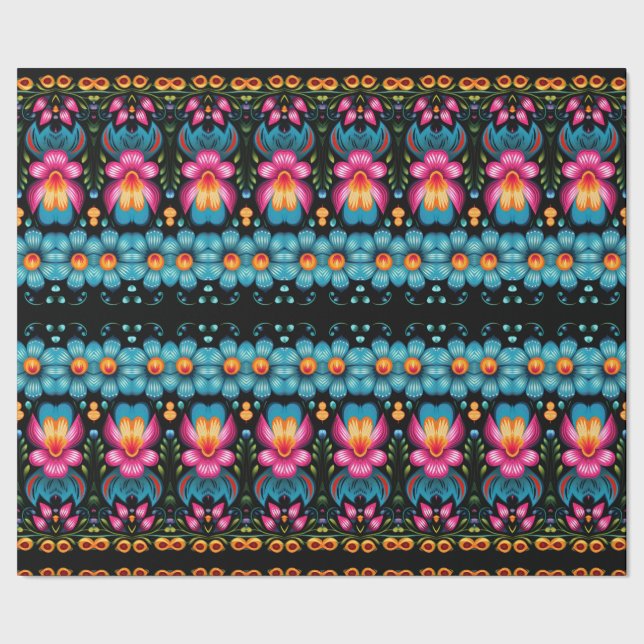 Floral Folk Art Modern Wrapping Paper (Seam)