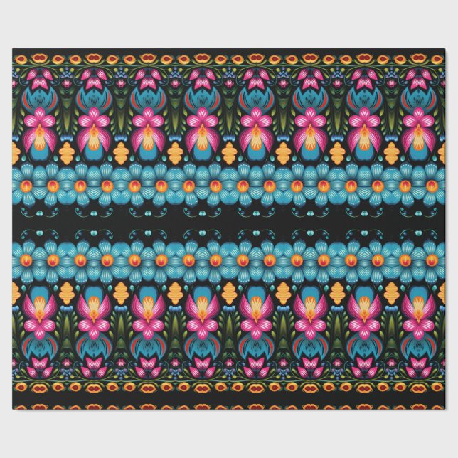 Floral Folk Art Modern Wrapping Paper (Seam)