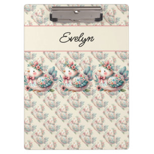 Floral Folk Bird with Pastel Boho Charm Clipboard