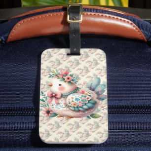 Floral Folk Bird with Pastel Boho Charm Luggage Tag