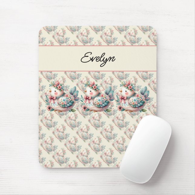 Floral Folk Bird with Pastel Boho Charm Mouse Pad (With Mouse)
