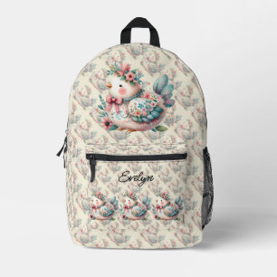 Floral Folk Bird with Pastel Boho Charm Printed Backpack