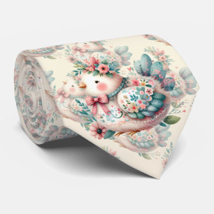 Floral Folk Bird with Pastel Boho Charm Tie