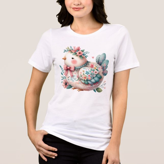 Floral Folk Bird with Pastel Boho Charm Tri-Blend Shirt (Front)