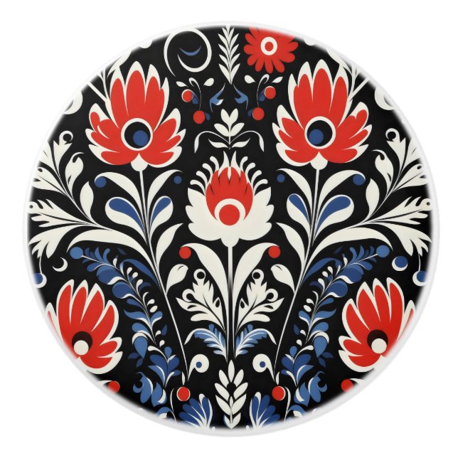 Floral Folk Pattern Ceramic Knob (Front)