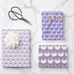 Floral Fondant Rose Wedding Cake Purple Heart Wrapping Paper Sheet