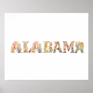 Floral Font State Art Print  (Alabama)