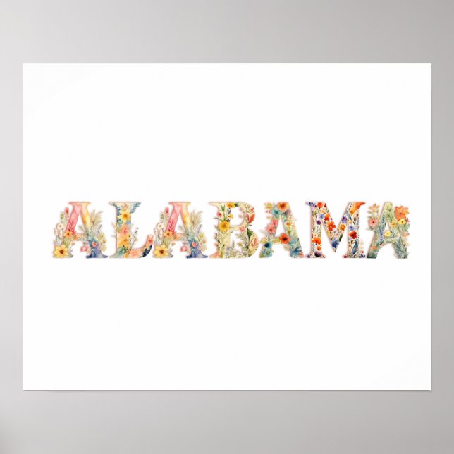 Floral Font State Art Print  (Alabama) (Front)