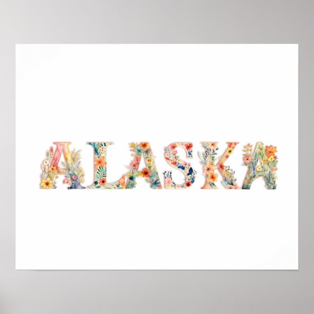 Floral Font State Art Print (Alaska) (Front)