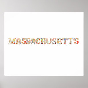 Floral Font State Art Print  (Massachusetts)