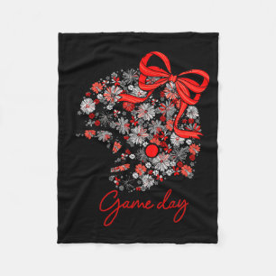 Floral Football Game Day Girly Team Srit Black Red Fleece Blanket