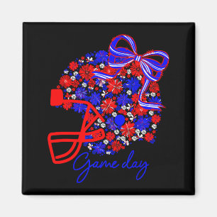 Floral Football Game Day Girly Team Srit Blue Red  Magnet