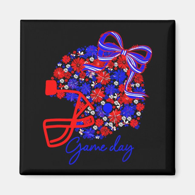 Floral Football Game Day Girly Team Srit Blue Red  Magnet (Front)