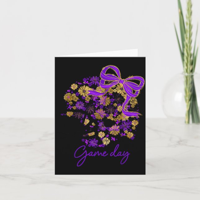 Floral Football Game Day Girly Team Srit Purple Bl Card (Front)