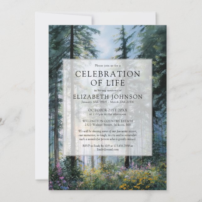 Floral Forest Celebration of Life Funeral Invitation (Front)
