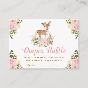 Floral Forest Deer Diaper Raffle Girl Baby Shower Enclosure Card