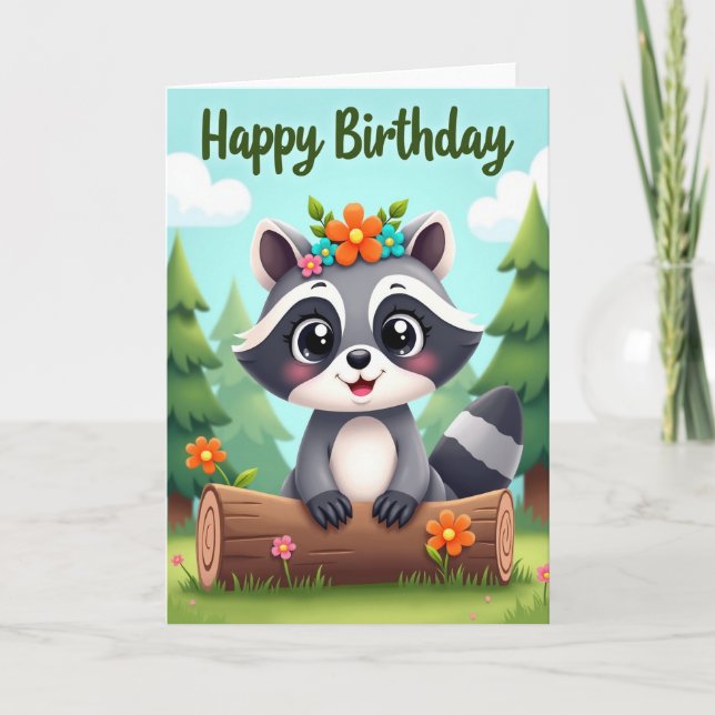Floral Forest Mammal Birthday Card (Front)