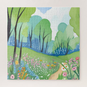 Floral Forest   Nature Watercolor Wildflowers Jigsaw Puzzle