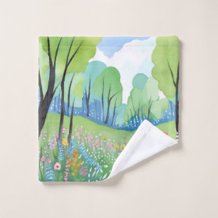Floral Forest Nature Watercolor Wildflowers Wash Cloth
