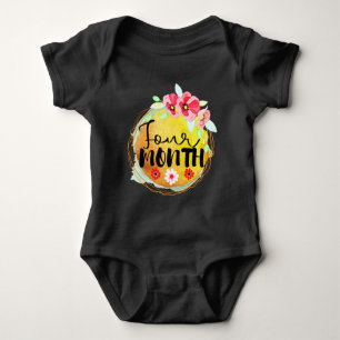 Floral Four Month Old Baby Milestone Label Baby Bodysuit