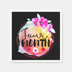 Floral Four Month Old Baby Milestone Label Napkins