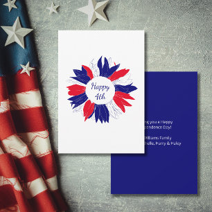 Floral Fourth of July Patriotic Red White Blue Holiday Card