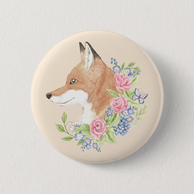 Floral Fox 6 Cm Round Badge (Front)