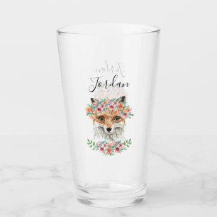 Floral Fox Add Your Name Glass