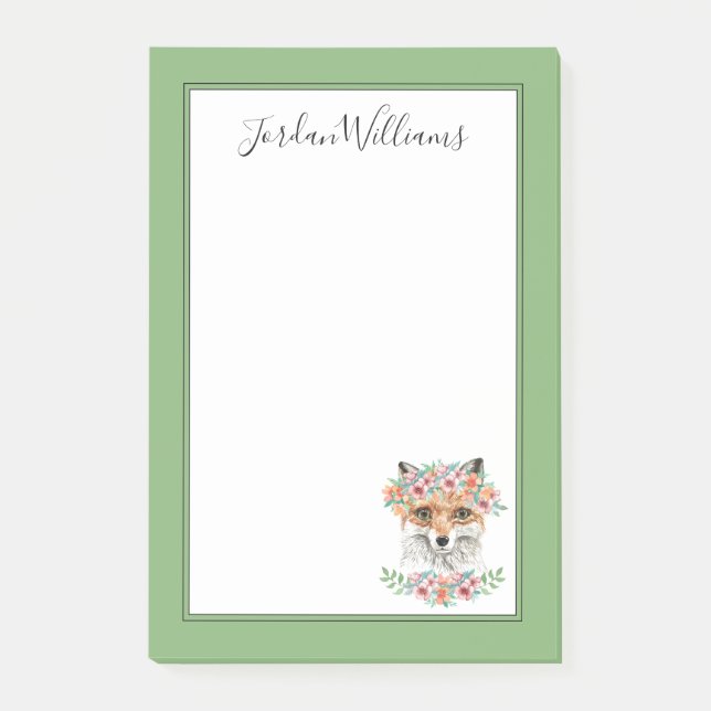 Floral Fox | Add Your Name Post-it Notes (Front)
