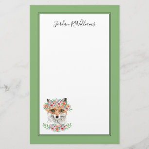 Floral Fox Add Your Name Stationery