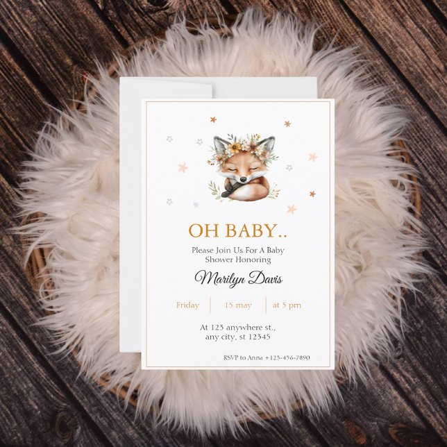 Floral Fox Baby Shower Invitation (Creator Uploaded)