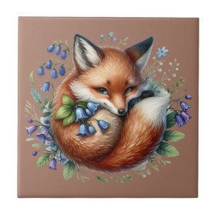 Floral Fox Botanical Woodland Art Tile